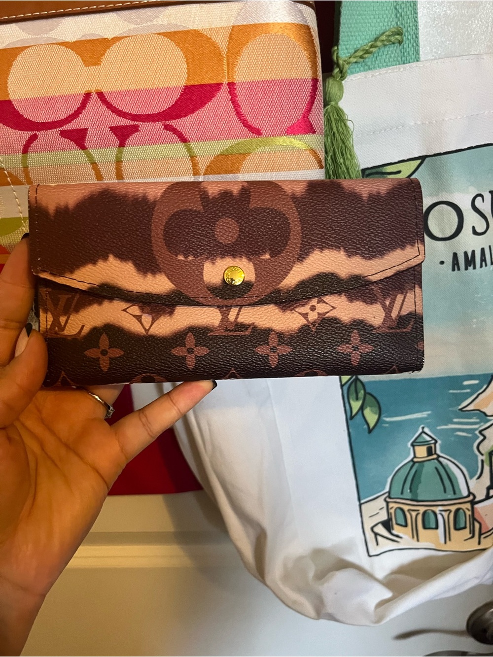 Designer-Inspired Brown and Pink Long Wallet